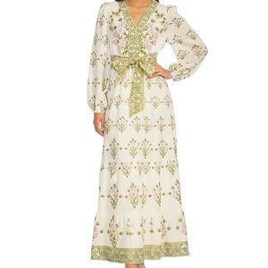 A Loves A Ivory Floral V-Neck Maxi Dress with Tie Waist